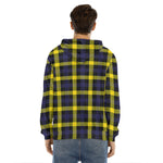 Yellow Navy And Black Plaid Print Men's Velvet Pullover Hoodie