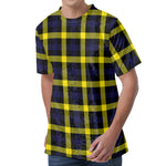 Yellow Navy And Black Plaid Print Men's Velvet T-Shirt