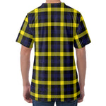 Yellow Navy And Black Plaid Print Men's Velvet T-Shirt