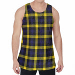 Yellow Navy And Black Plaid Print Men's Velvet Tank Top