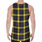 Yellow Navy And Black Plaid Print Men's Velvet Tank Top