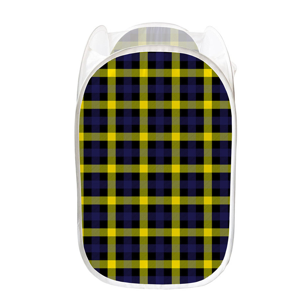 Yellow Navy And Black Plaid Print Mesh Laundry Hamper