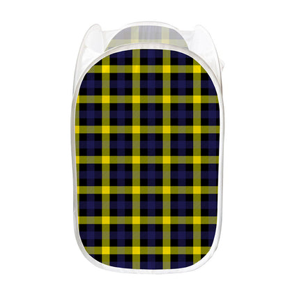 Yellow Navy And Black Plaid Print Mesh Laundry Hamper
