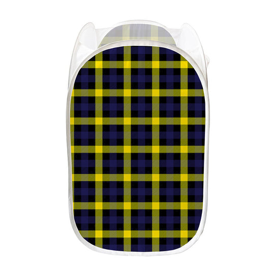 Yellow Navy And Black Plaid Print Mesh Laundry Hamper
