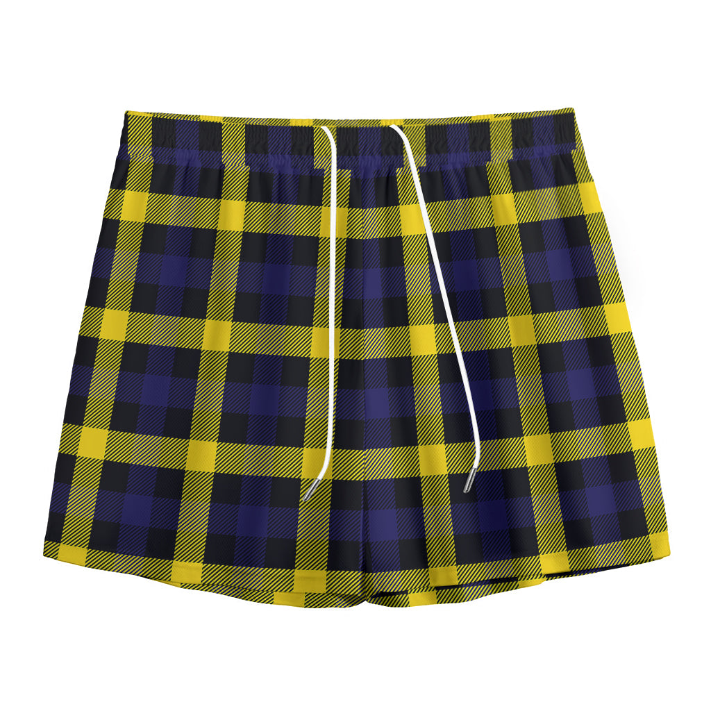 Yellow Navy And Black Plaid Print Mesh Shorts