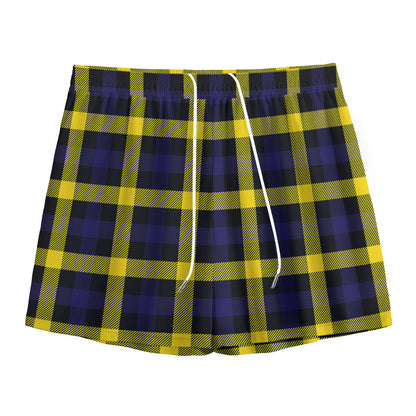 Yellow Navy And Black Plaid Print Mesh Shorts