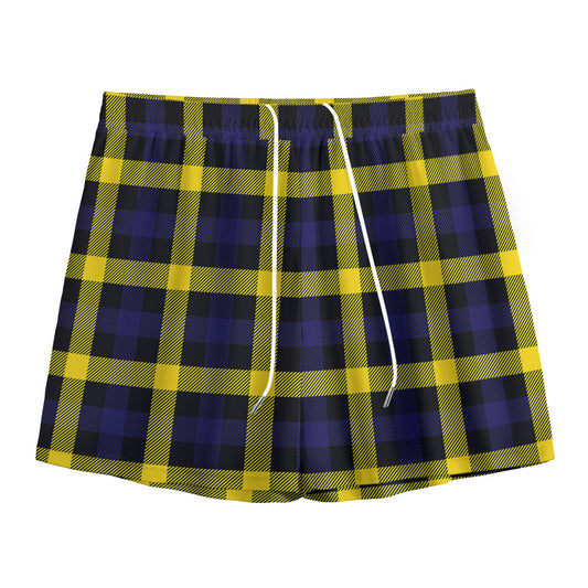 Yellow Navy And Black Plaid Print Mesh Shorts