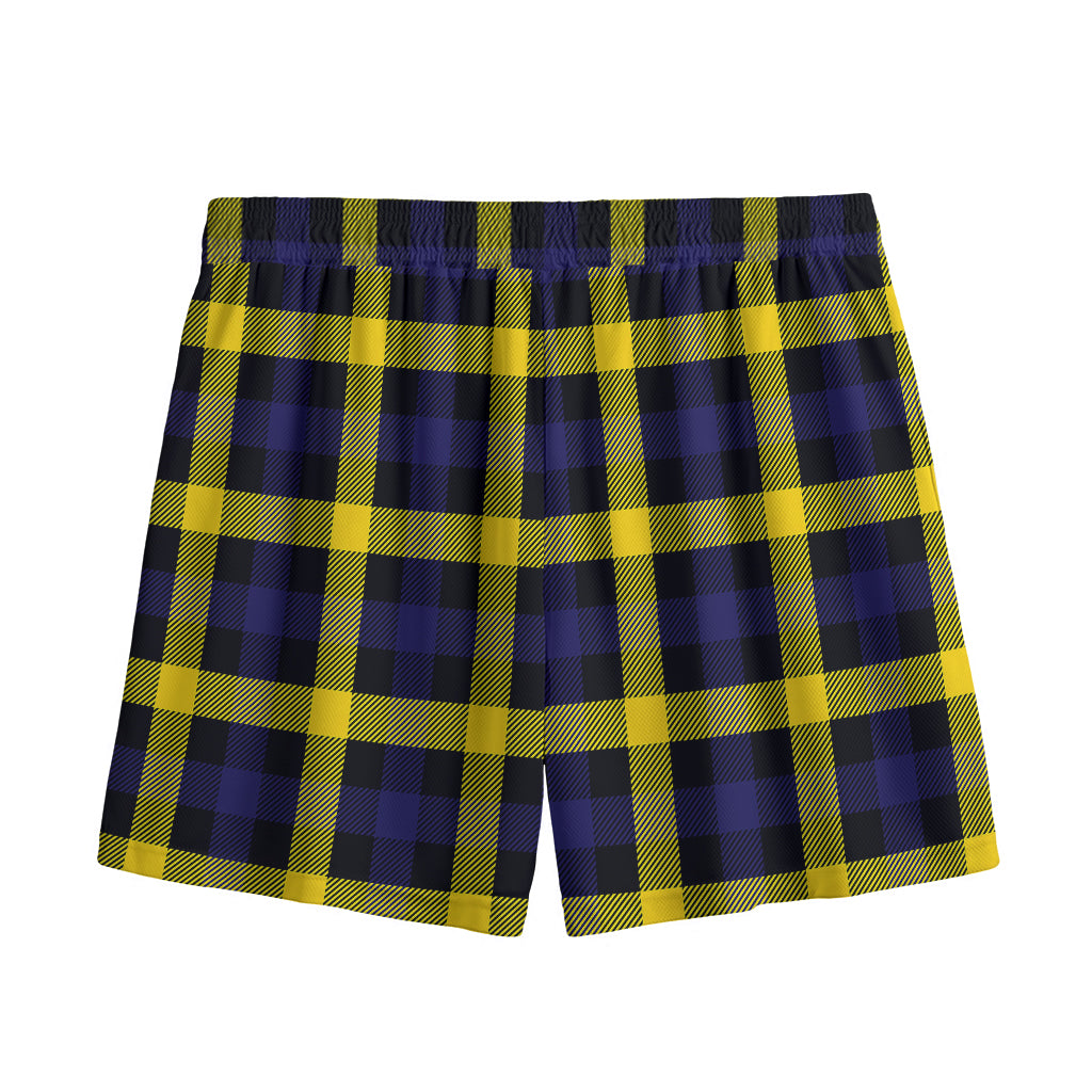Yellow Navy And Black Plaid Print Mesh Shorts