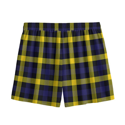 Yellow Navy And Black Plaid Print Mesh Shorts
