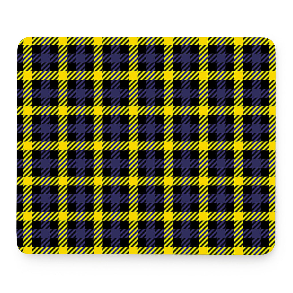 Yellow Navy And Black Plaid Print Mouse Pad
