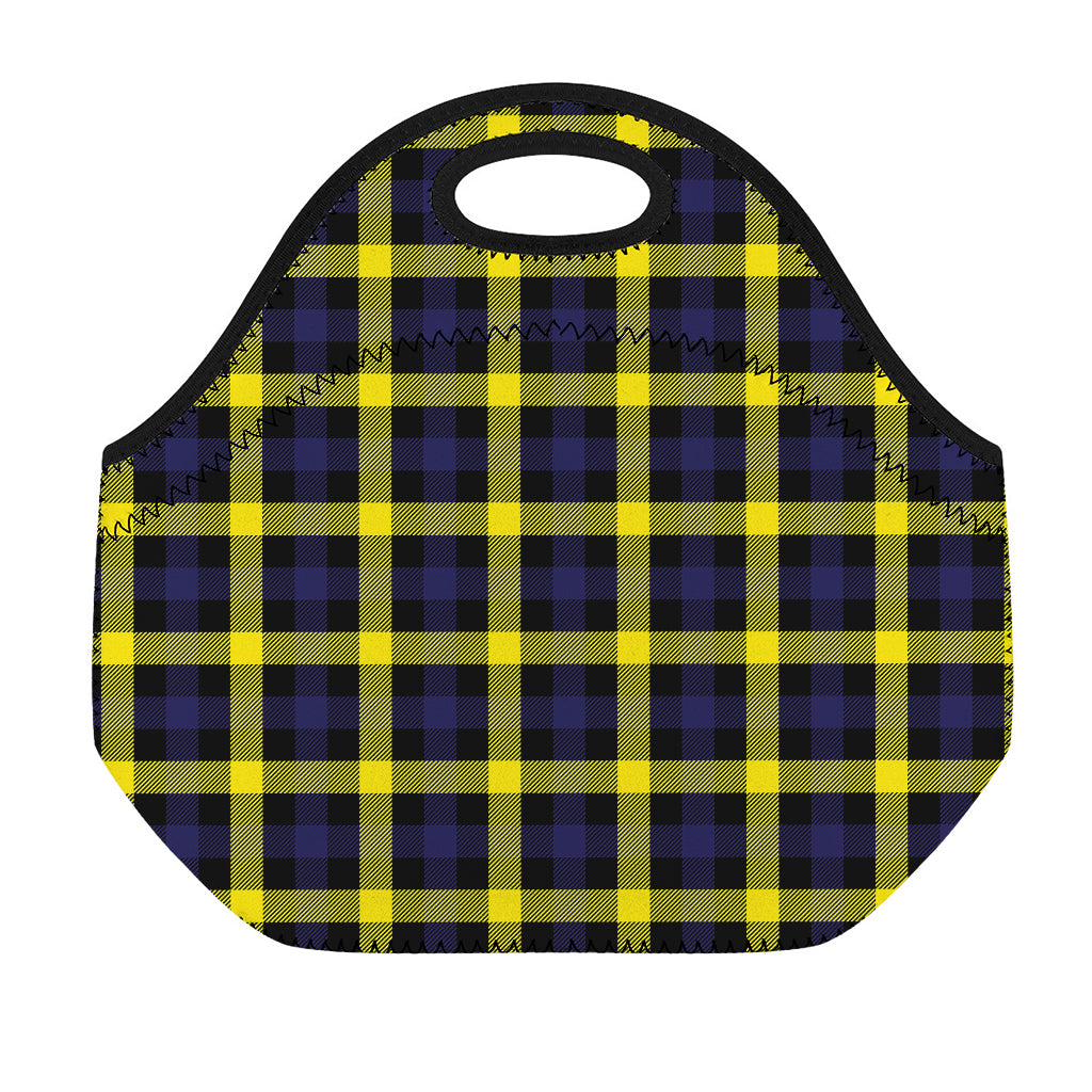 Yellow Navy And Black Plaid Print Neoprene Lunch Bag