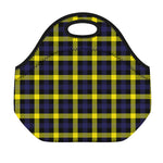 Yellow Navy And Black Plaid Print Neoprene Lunch Bag