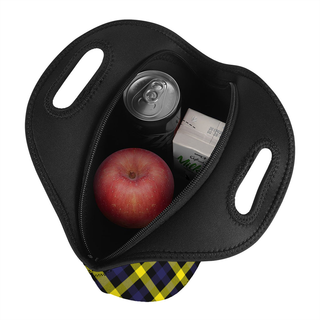 Yellow Navy And Black Plaid Print Neoprene Lunch Bag