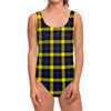 Yellow Navy And Black Plaid Print One Piece Swimsuit