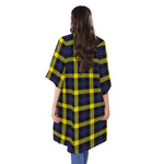 Yellow Navy And Black Plaid Print Open Front Beach Cover Up