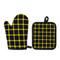 Yellow Navy And Black Plaid Print Oven Mitt And Pot Holder Set