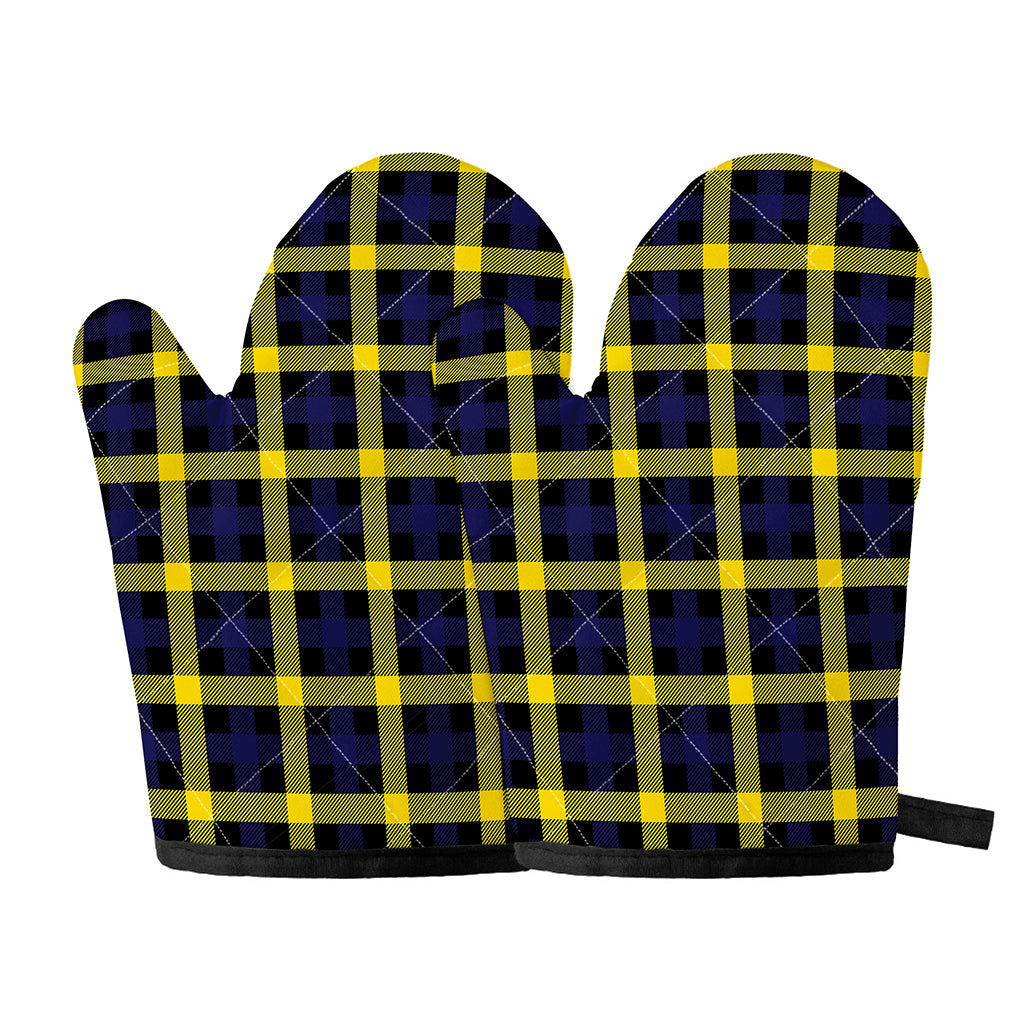 Yellow Navy And Black Plaid Print Oven Mitts