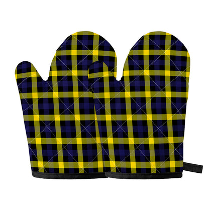 Yellow Navy And Black Plaid Print Oven Mitts