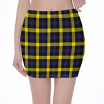 Yellow Navy And Black Plaid Print Pencil Mini Skirt