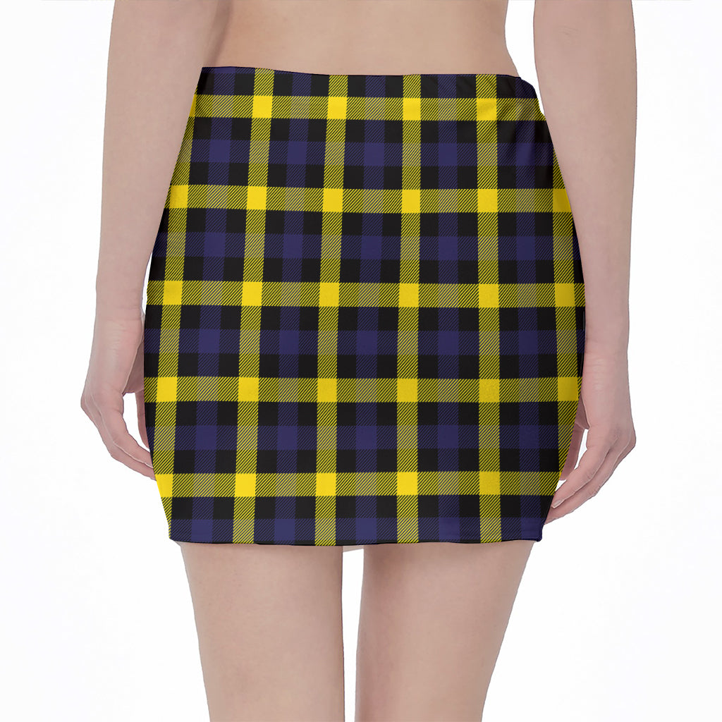Yellow Navy And Black Plaid Print Pencil Mini Skirt