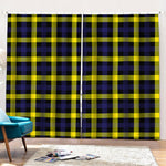 Yellow Navy And Black Plaid Print Pencil Pleat Curtains