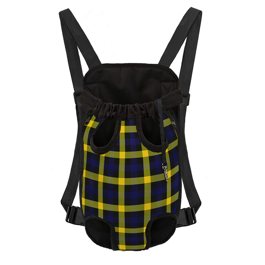 Yellow Navy And Black Plaid Print Pet Carrier Backpack