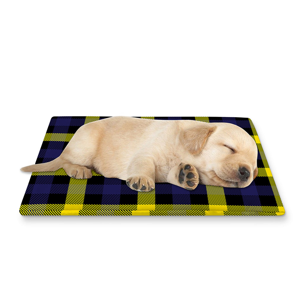 Yellow Navy And Black Plaid Print Pet Cooling Mat Cover