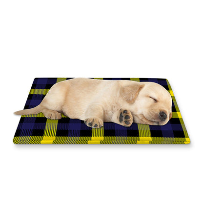 Yellow Navy And Black Plaid Print Pet Cooling Mat Cover