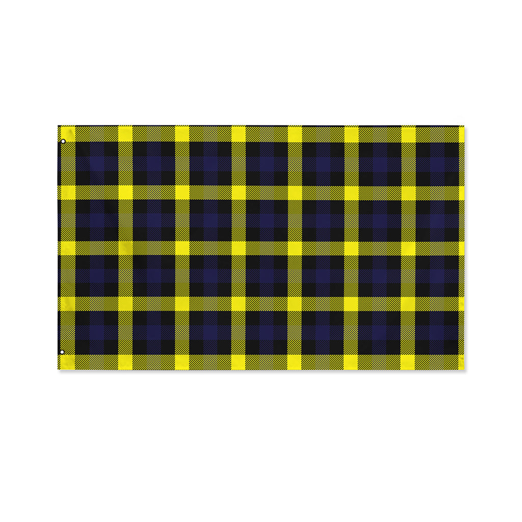 Yellow Navy And Black Plaid Print Polyester Flag
