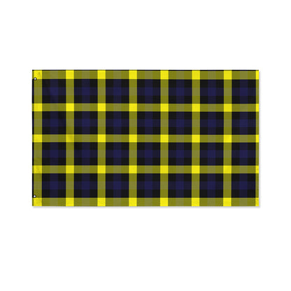 Yellow Navy And Black Plaid Print Polyester Flag