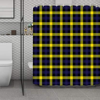 Yellow Navy And Black Plaid Print Polyester Shower Curtain