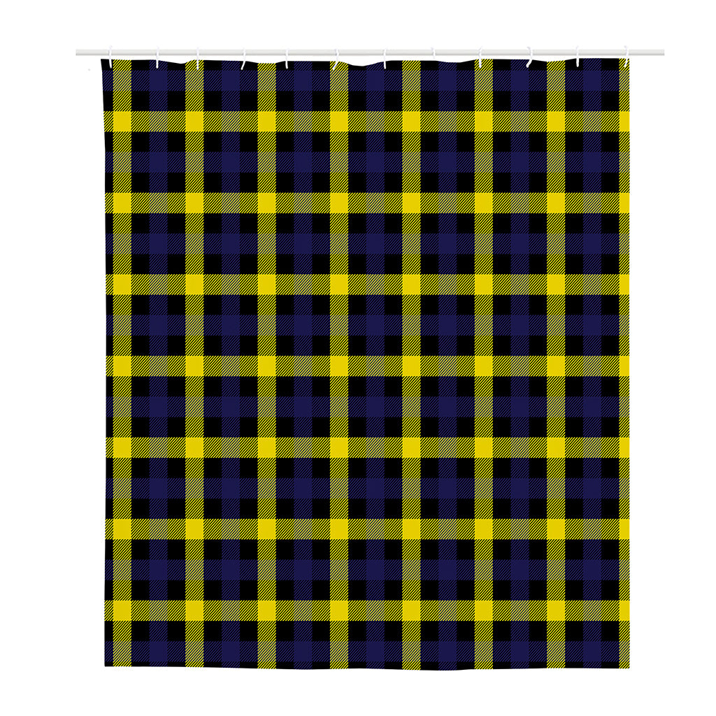 Yellow Navy And Black Plaid Print Polyester Shower Curtain