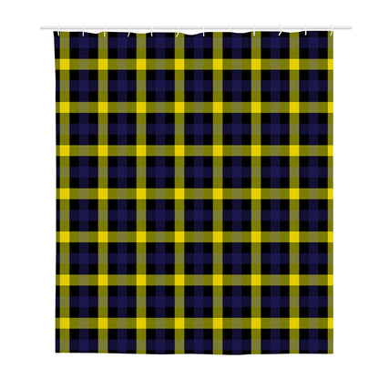 Yellow Navy And Black Plaid Print Polyester Shower Curtain