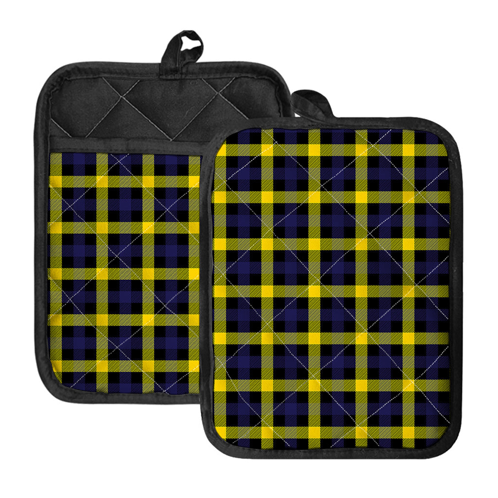 Yellow Navy And Black Plaid Print Pot Holders With Pocket