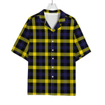 Yellow Navy And Black Plaid Print Rayon Hawaiian Shirt