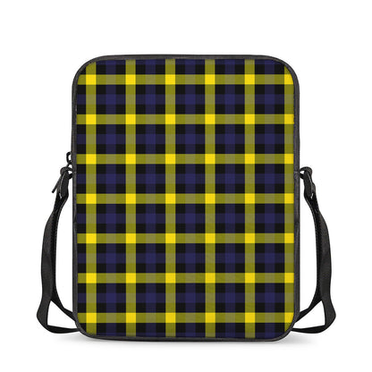 Yellow Navy And Black Plaid Print Rectangular Crossbody Bag