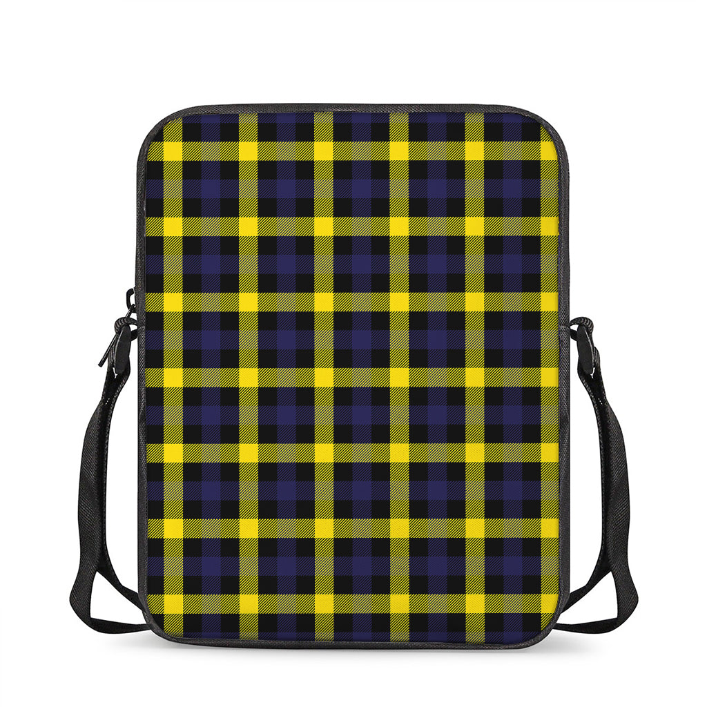 Yellow Navy And Black Plaid Print Rectangular Crossbody Bag