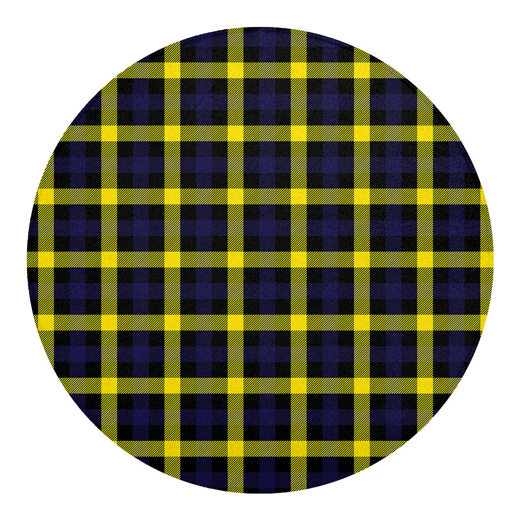 Yellow Navy And Black Plaid Print Round Blanket