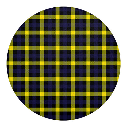 Yellow Navy And Black Plaid Print Round Blanket