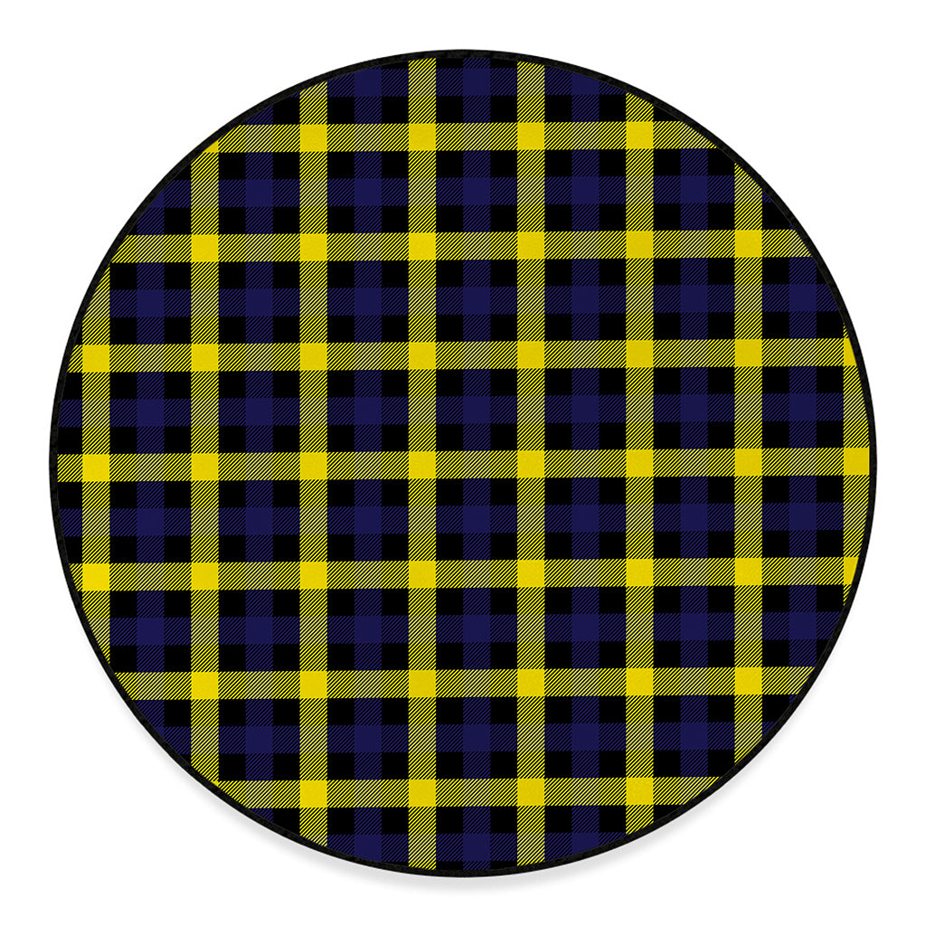 Yellow Navy And Black Plaid Print Round Floor Mat