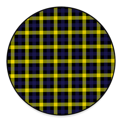 Yellow Navy And Black Plaid Print Round Floor Mat