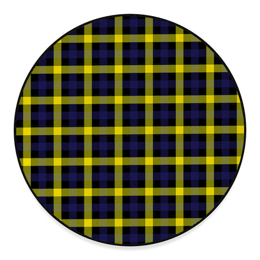 Yellow Navy And Black Plaid Print Round Floor Mat