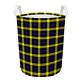 Yellow Navy And Black Plaid Print Round Laundry Basket