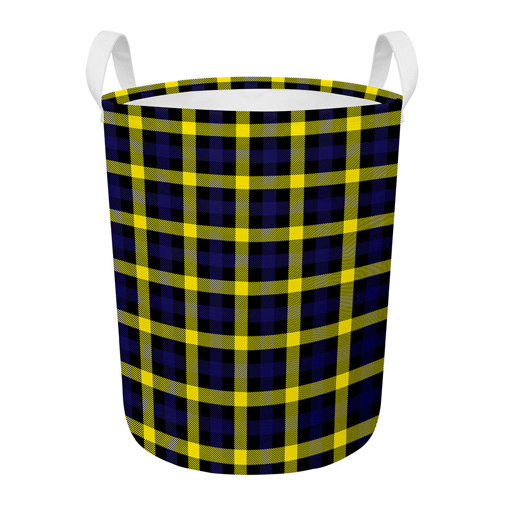 Yellow Navy And Black Plaid Print Round Laundry Basket