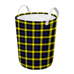 Yellow Navy And Black Plaid Print Round Laundry Basket