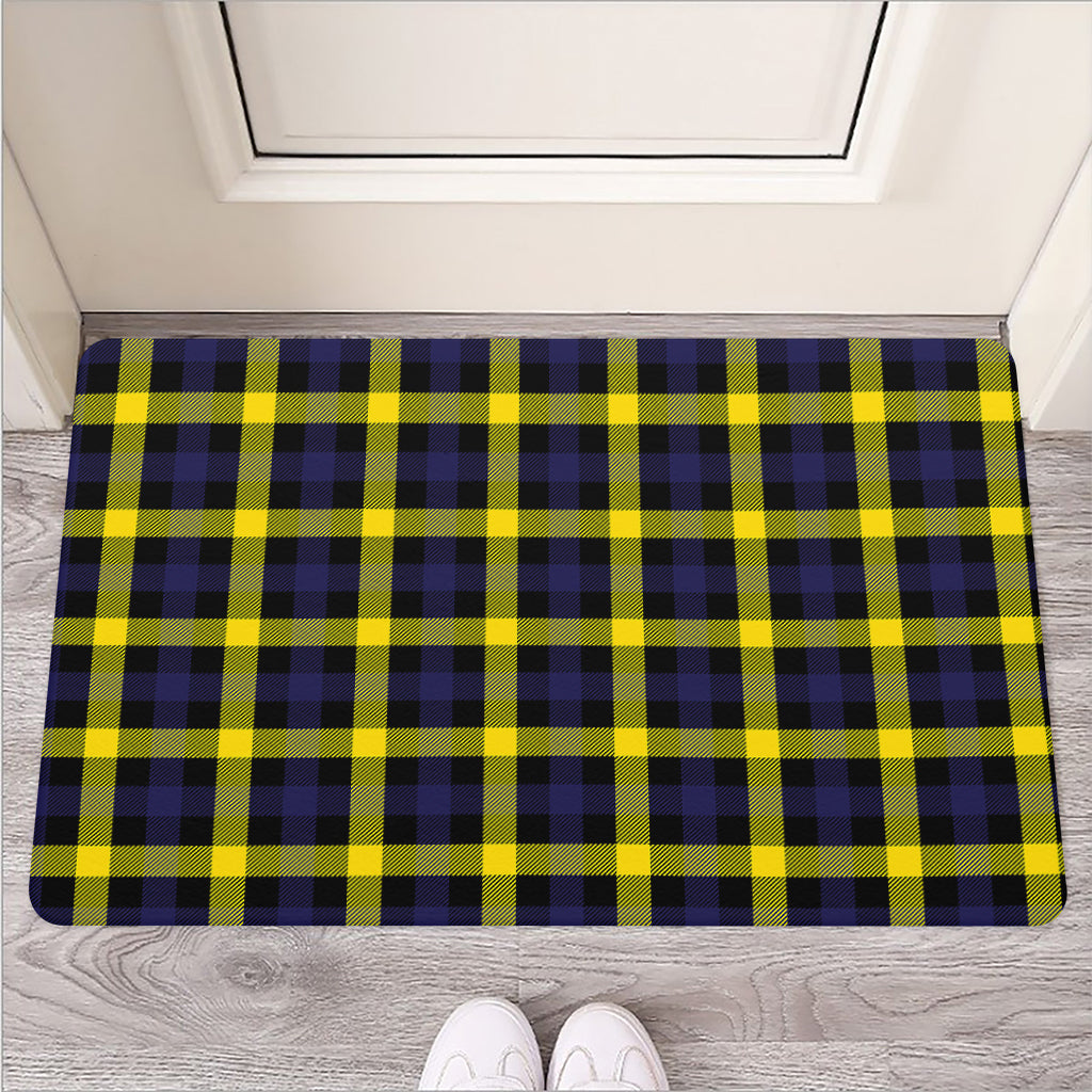 Yellow Navy And Black Plaid Print Rubber Doormat