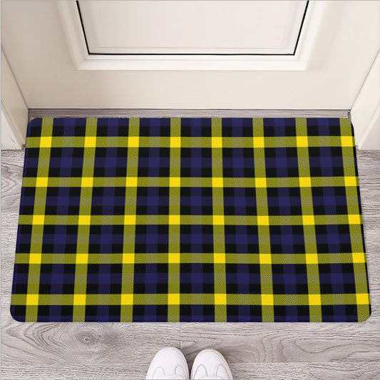 Yellow Navy And Black Plaid Print Rubber Doormat