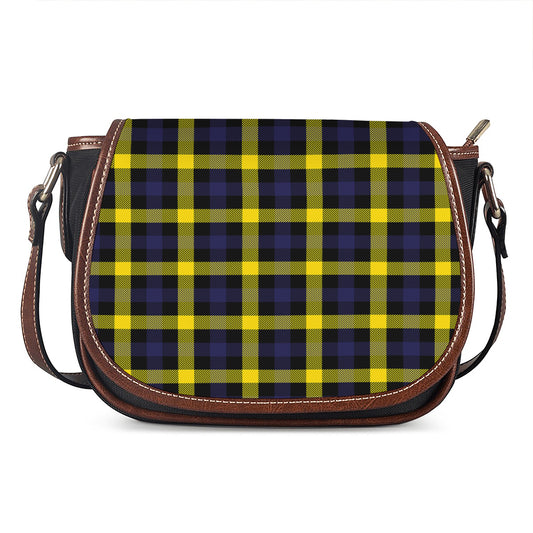 Yellow Navy And Black Plaid Print Saddle Bag