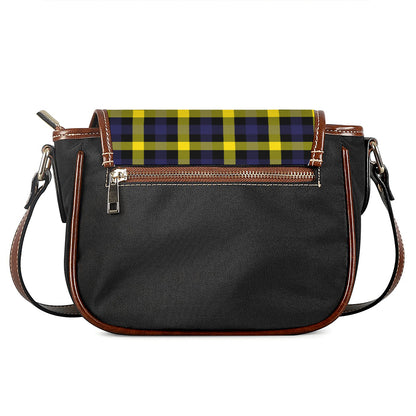 Yellow Navy And Black Plaid Print Saddle Bag