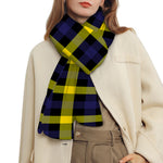 Yellow Navy And Black Plaid Print Scarf